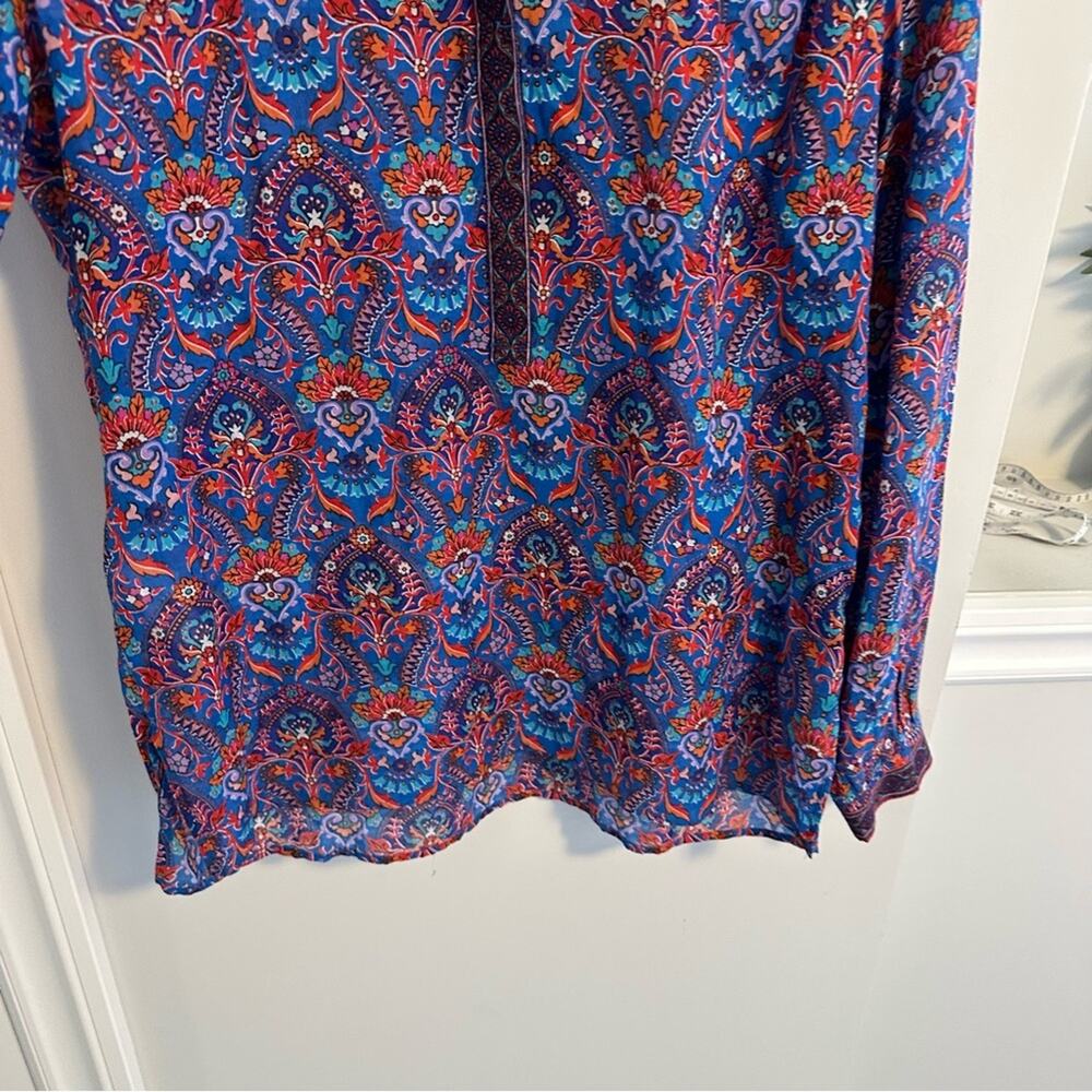 LOFT The Softened Shirt Blue Red Block Print Long Sleeve Blouse Top Small - Picture 10 of 13
